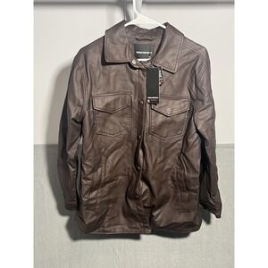 Urban Republic Men's Brown Faux Leather Button-Down Shacket Jacket Size M